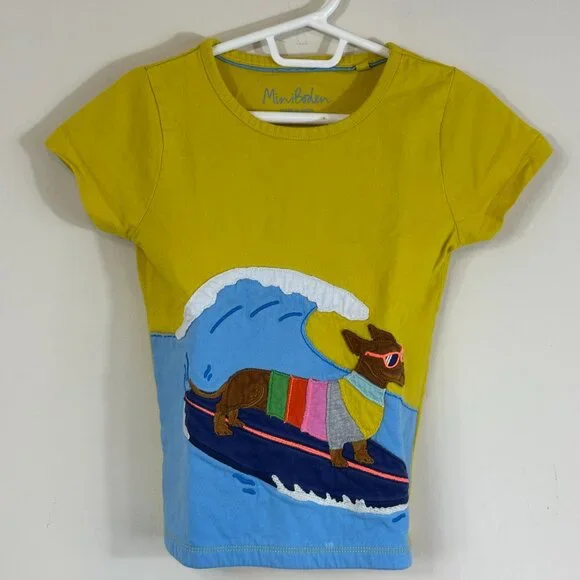 Mini Boden Dachshund Dog Surfing Applique T-shirt Top Girl's 4T Cotton - Picture 8 of 8